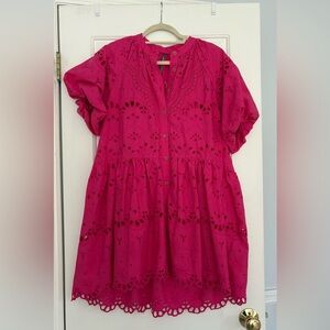Anthropologie pink eyelet dress